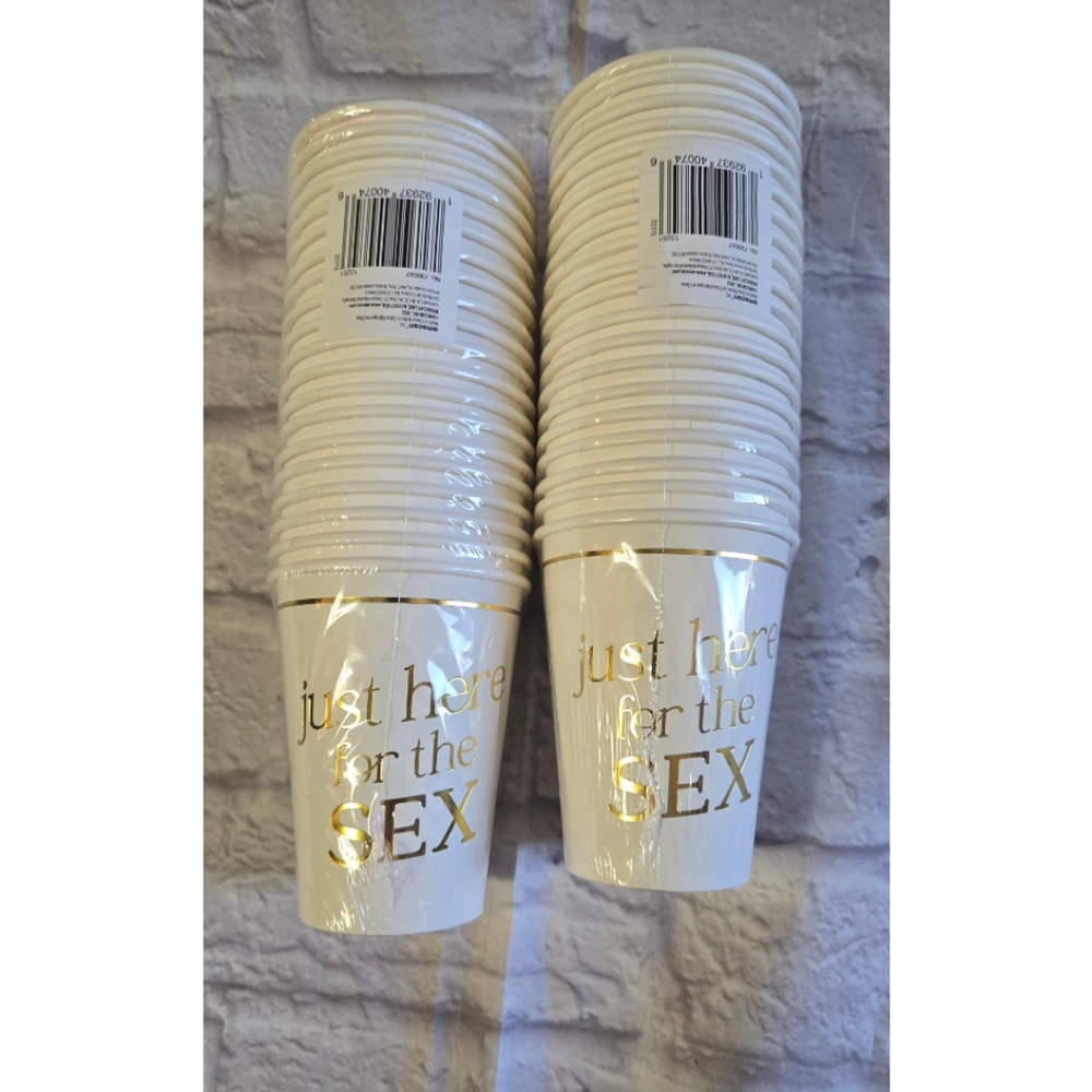Gold and White Gender Reveal  Party Cups Just Here For The Sex